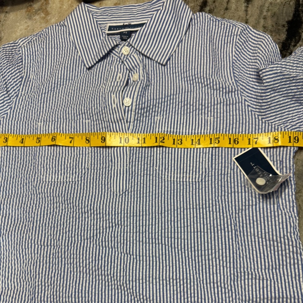 Karen Scott Dress Womens PS woven Seersucker Blue White Stripe Short Sleeve Mini - Picture 3 of 9